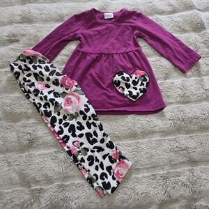 Girls Floral and Leopard Print Matching Set